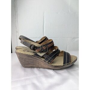 Fly London Salm Leather Wedge Sandals Ankle Strap Womens 41 EU / 10-10.5 US